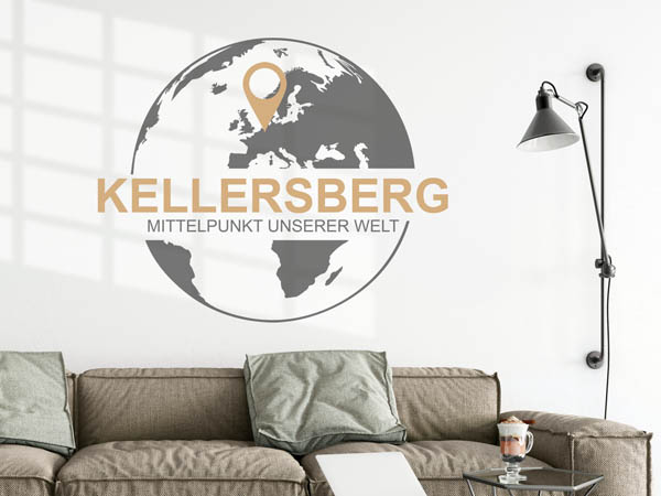 Wandtattoo Kellersberg - Mittelpunkt unserer Welt mit Pin im Globus