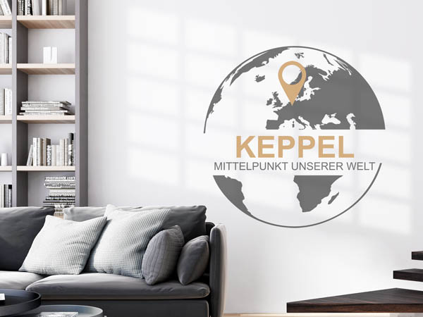 Wandtattoo Keppel - Mittelpunkt unserer Welt mit Pin im Globus