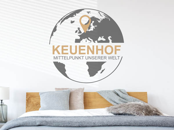 Wandtattoo Keuenhof - Mittelpunkt unserer Welt mit Pin im Globus