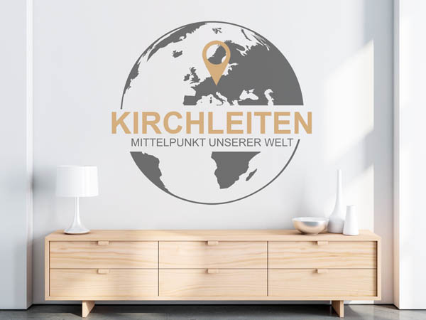 Wandtattoo Kirchleiten - Mittelpunkt unserer Welt mit Pin im Globus