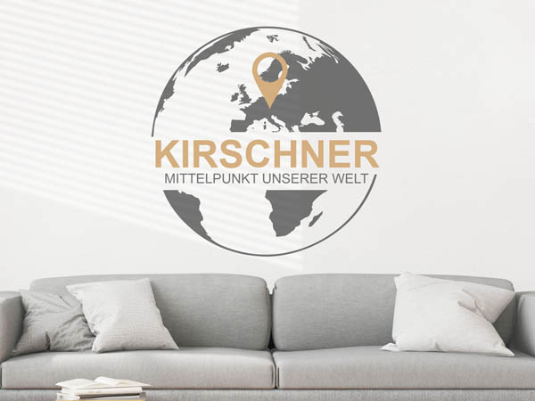 Wandtattoo Kirschner - Mittelpunkt unserer Welt mit Pin im Globus