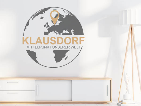 Wandtattoo Klausdorf - Mittelpunkt unserer Welt mit Pin im Globus