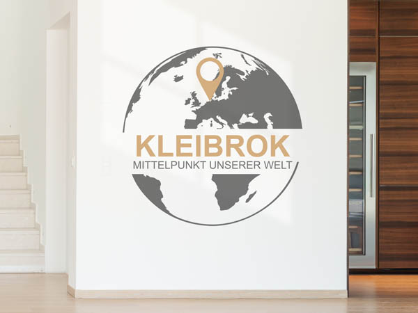 Wandtattoo Kleibrok - Mittelpunkt unserer Welt mit Pin im Globus