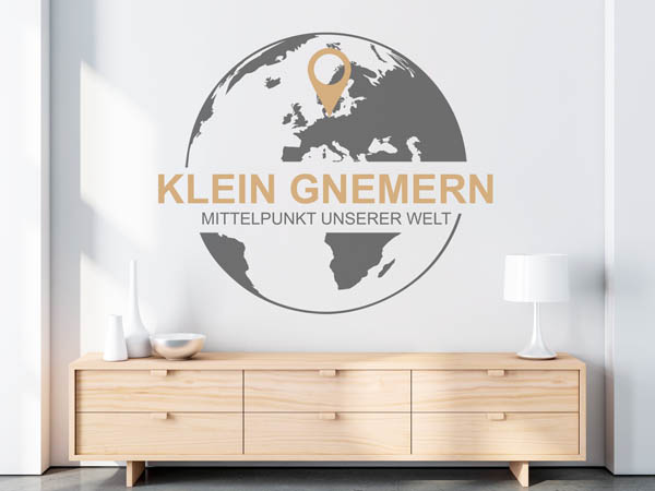 Wandtattoo Klein Gnemern - Mittelpunkt unserer Welt mit Pin im Globus