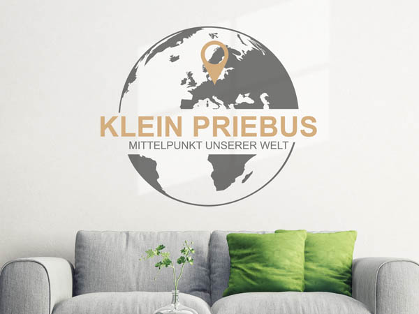 Wandtattoo Klein Priebus - Mittelpunkt unserer Welt mit Pin im Globus