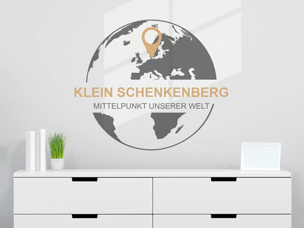 Wandtattoo Klein Schenkenberg - Mittelpunkt unserer Welt mit Pin im Globus