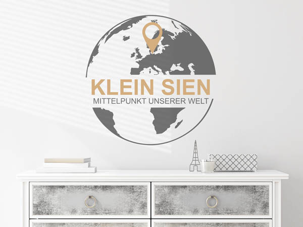 Wandtattoo Klein Sien - Mittelpunkt unserer Welt mit Pin im Globus