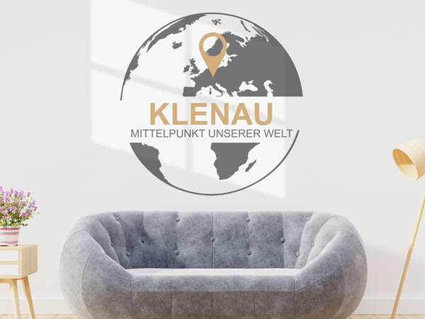 Wandtattoo Klenau - Mittelpunkt unserer Welt mit Pin im Globus