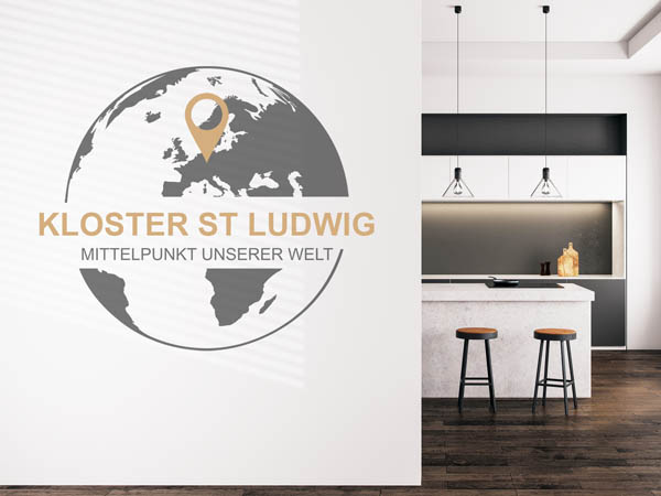 Wandtattoo Kloster St Ludwig - Mittelpunkt unserer Welt mit Pin im Globus