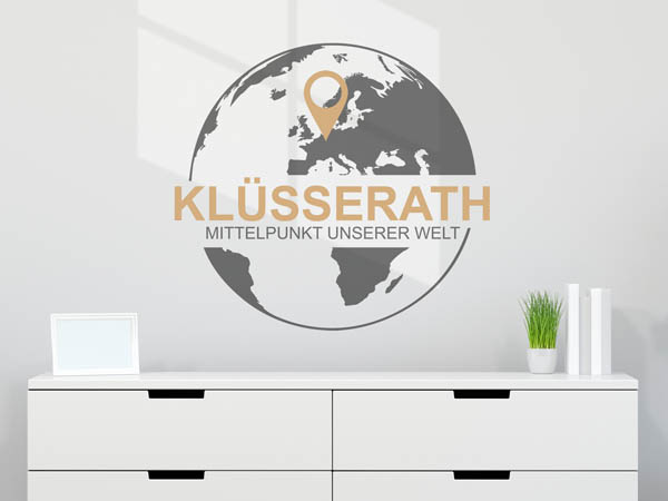 Wandtattoo Klüsserath - Mittelpunkt unserer Welt mit Pin im Globus