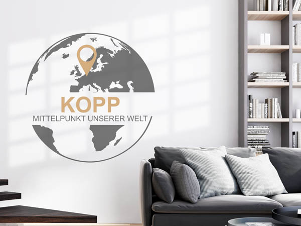 Wandtattoo Kopp - Mittelpunkt unserer Welt mit Pin im Globus