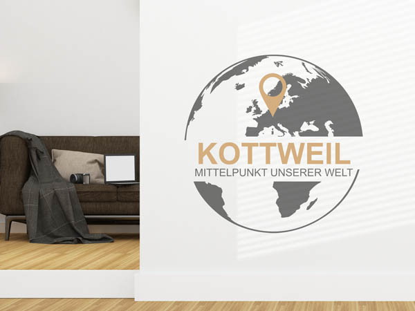 Wandtattoo Kottweil - Mittelpunkt unserer Welt mit Pin im Globus