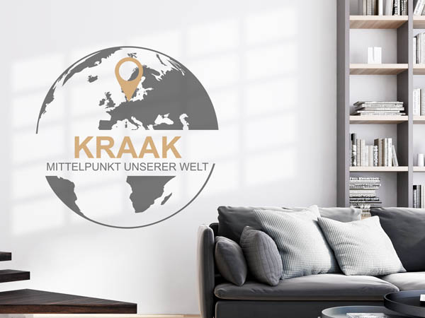 Wandtattoo Kraak - Mittelpunkt unserer Welt mit Pin im Globus