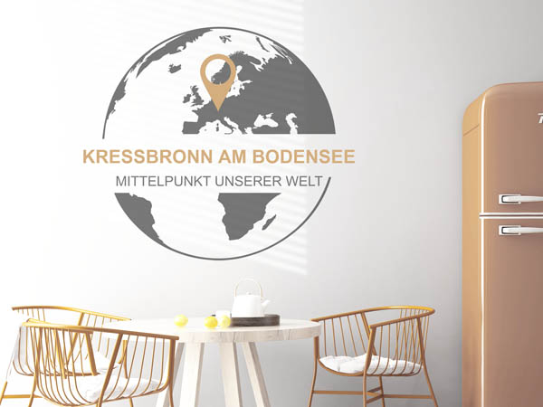 Wandtattoo Kressbronn am Bodensee - Mittelpunkt unserer Welt mit Pin im Globus