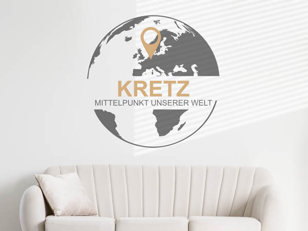 Wandtattoo Kretz - Mittelpunkt unserer Welt mit Pin im Globus