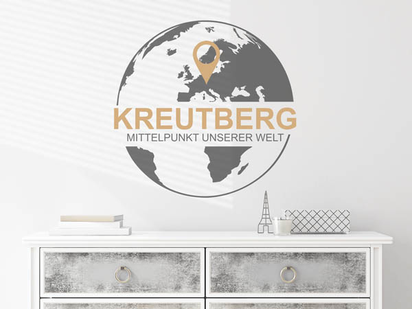 Wandtattoo Kreutberg - Mittelpunkt unserer Welt mit Pin im Globus