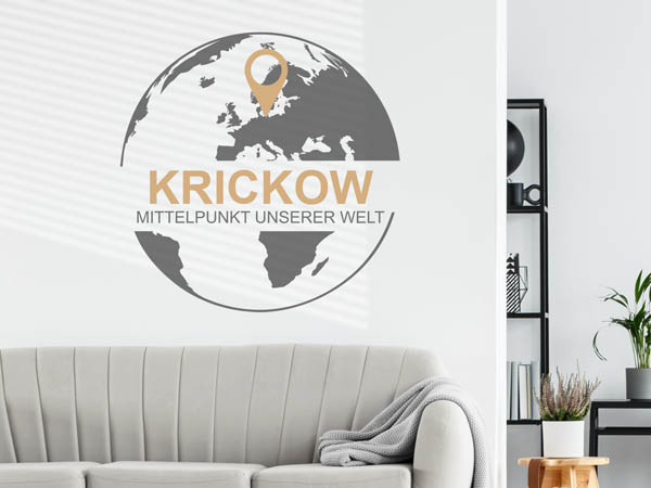 Wandtattoo Krickow - Mittelpunkt unserer Welt mit Pin im Globus