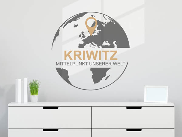 Wandtattoo Kriwitz - Mittelpunkt unserer Welt mit Pin im Globus