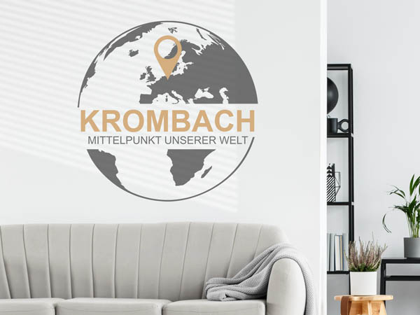 Wandtattoo Krombach - Mittelpunkt unserer Welt mit Pin im Globus