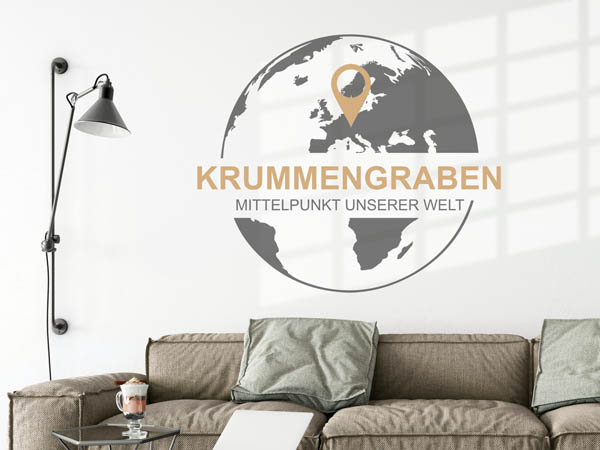 Wandtattoo Krummengraben - Mittelpunkt unserer Welt mit Pin im Globus