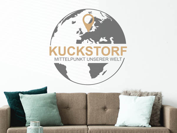 Wandtattoo Kuckstorf - Mittelpunkt unserer Welt mit Pin im Globus