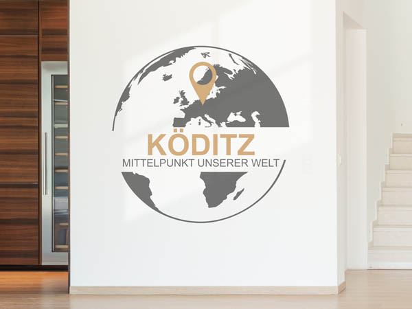 Wandtattoo Köditz - Mittelpunkt unserer Welt mit Pin im Globus