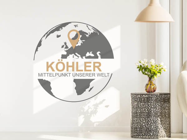 Wandtattoo Köhler - Mittelpunkt unserer Welt mit Pin im Globus