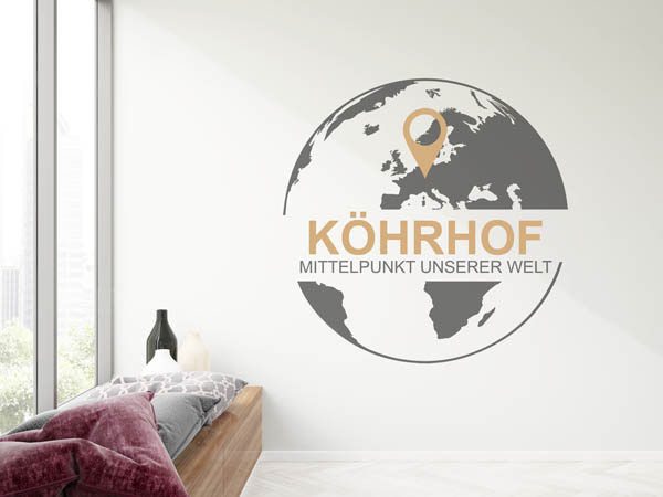 Wandtattoo Köhrhof - Mittelpunkt unserer Welt mit Pin im Globus