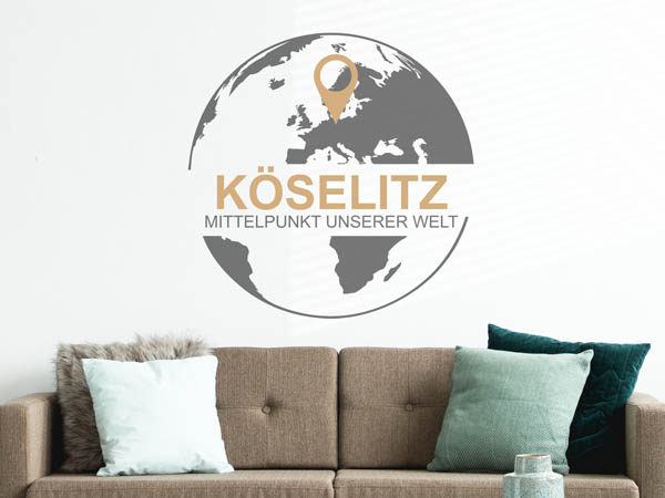 Wandtattoo Köselitz - Mittelpunkt unserer Welt mit Pin im Globus