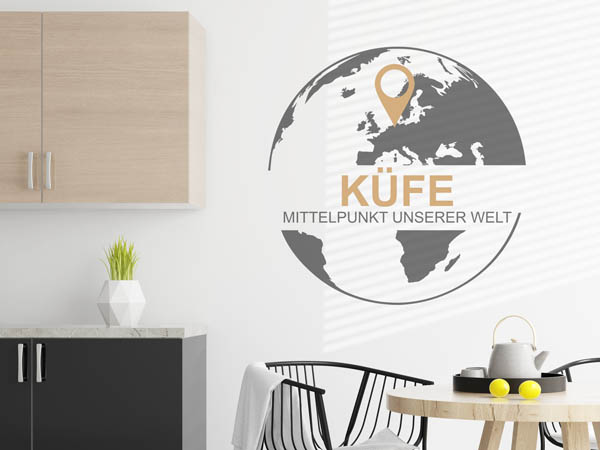 Wandtattoo Küfe - Mittelpunkt unserer Welt mit Pin im Globus