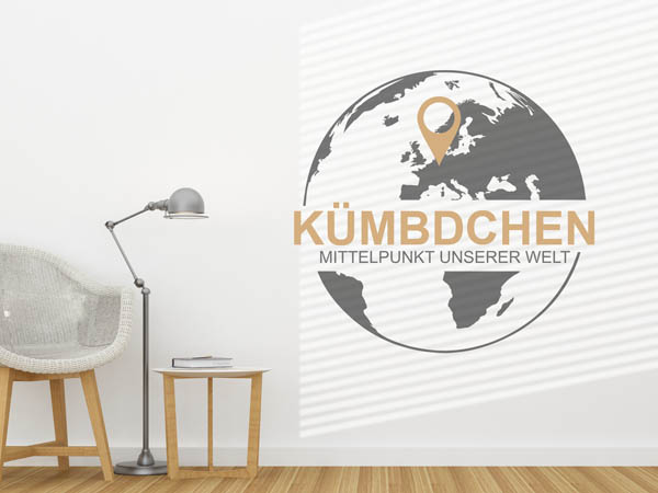 Wandtattoo Kümbdchen - Mittelpunkt unserer Welt mit Pin im Globus