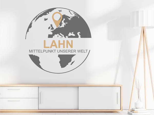 Wandtattoo Lahn - Mittelpunkt unserer Welt mit Pin im Globus