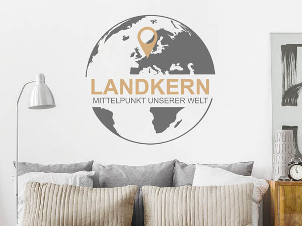 Wandtattoo Landkern - Mittelpunkt unserer Welt mit Pin im Globus