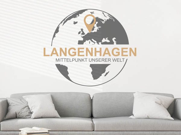 Wandtattoo Langenhagen - Mittelpunkt unserer Welt mit Pin im Globus