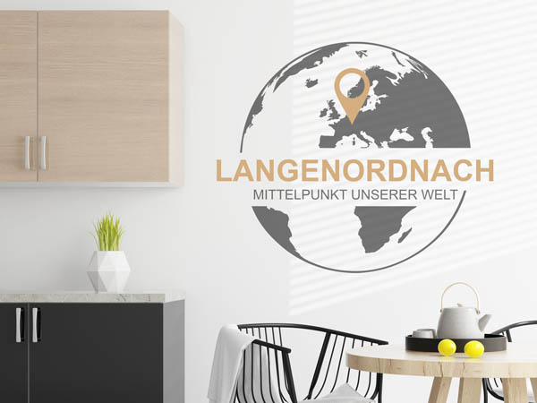 Wandtattoo Langenordnach - Mittelpunkt unserer Welt mit Pin im Globus