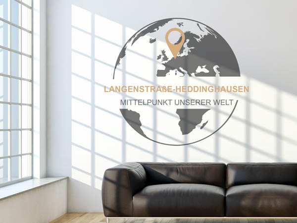 Wandtattoo Langenstraße-Heddinghausen - Mittelpunkt unserer Welt mit Pin im Globus