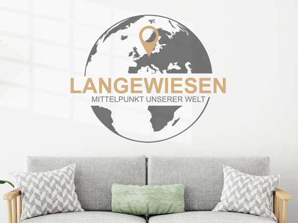 Wandtattoo Langewiesen - Mittelpunkt unserer Welt mit Pin im Globus