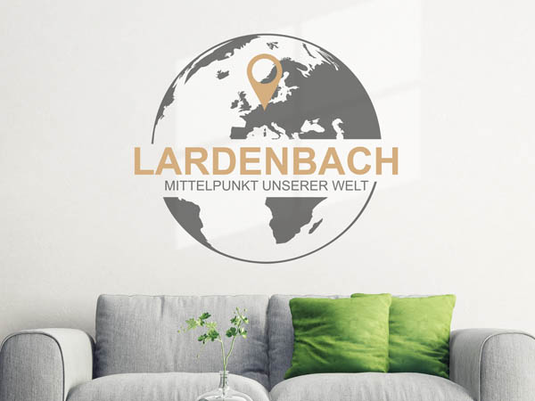Wandtattoo Lardenbach - Mittelpunkt unserer Welt mit Pin im Globus
