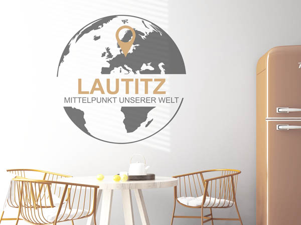 Wandtattoo Lautitz - Mittelpunkt unserer Welt mit Pin im Globus
