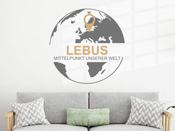 Wandtattoo Lebus - Mittelpunkt unserer Welt mit Pin im Globus
