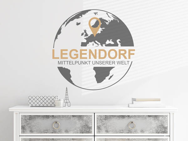 Wandtattoo Legendorf - Mittelpunkt unserer Welt mit Pin im Globus