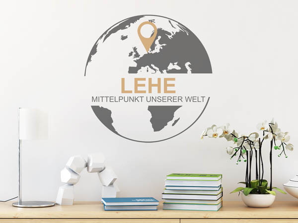 Wandtattoo Lehe - Mittelpunkt unserer Welt mit Pin im Globus