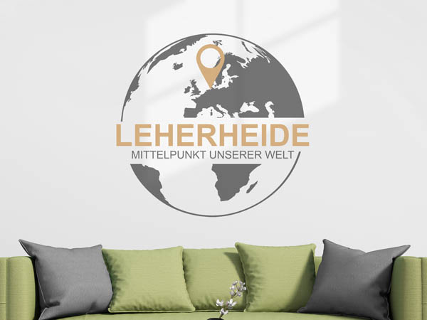 Wandtattoo Leherheide - Mittelpunkt unserer Welt mit Pin im Globus