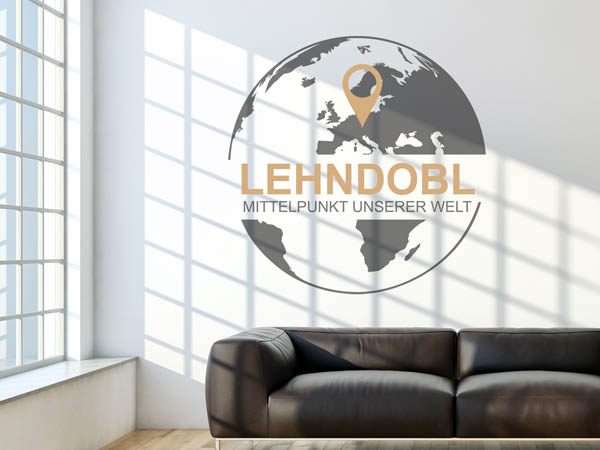 Wandtattoo Lehndobl - Mittelpunkt unserer Welt mit Pin im Globus