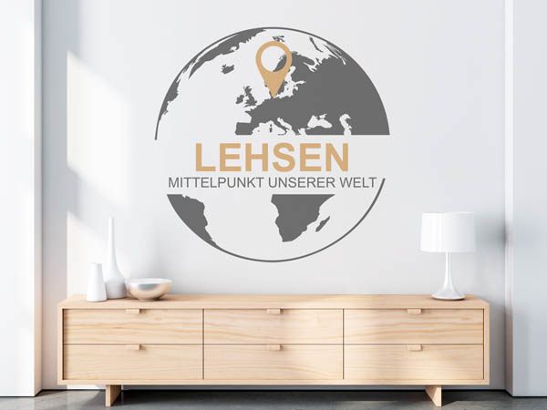 Wandtattoo Lehsen - Mittelpunkt unserer Welt mit Pin im Globus