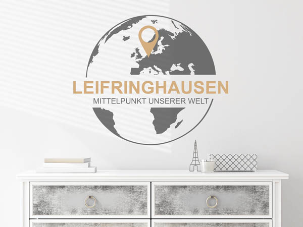 Wandtattoo Leifringhausen - Mittelpunkt unserer Welt mit Pin im Globus