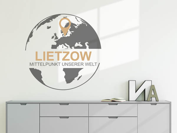 Wandtattoo Lietzow - Mittelpunkt unserer Welt mit Pin im Globus