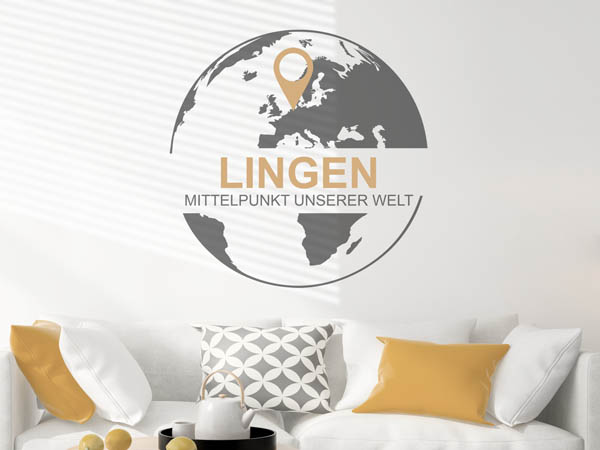Wandtattoo Lingen - Mittelpunkt unserer Welt mit Pin im Globus