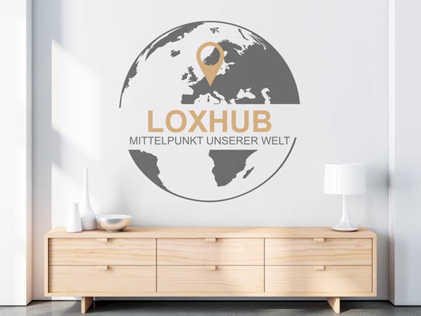 Wandtattoo Loxhub - Mittelpunkt unserer Welt mit Pin im Globus
