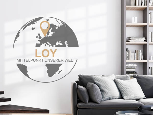 Wandtattoo Loy - Mittelpunkt unserer Welt mit Pin im Globus
